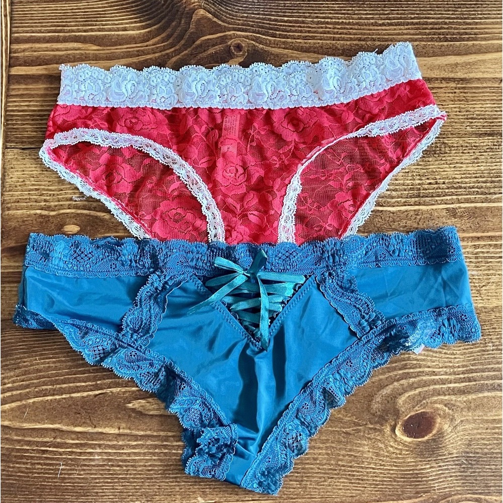 Y2K‎ Panties Medium Lot Of 2 Miss Vicki's Red Lace Teal hipster Medium